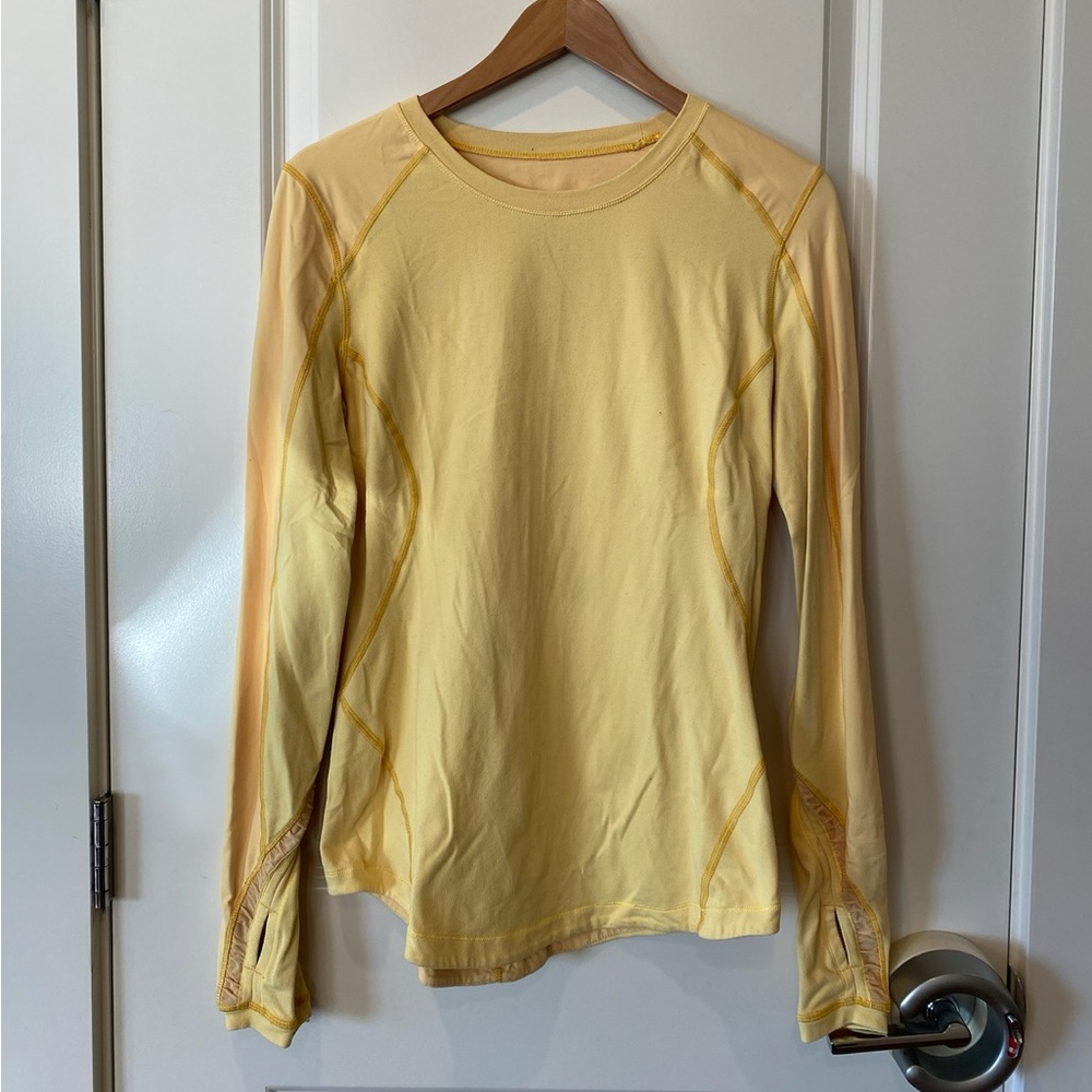 Lululemon Athletica Yellow Long Sleeve Shirt with Back Zip Pocket Size 10